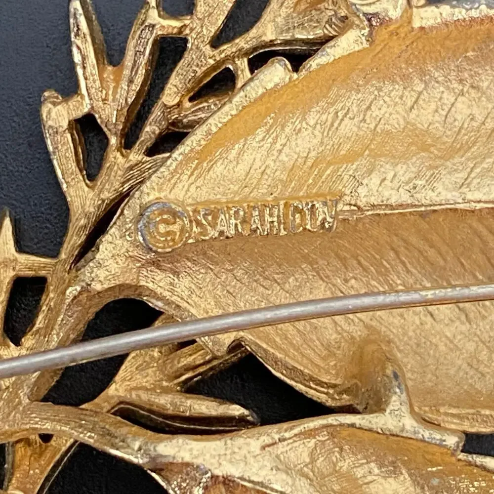 Vintage SARAH COVENTRY Sea Whispers Gold Leaf Brooch Pin 1960s Textured Glam